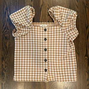 Madewell Tan Gingham Puff Sleeve Blouse